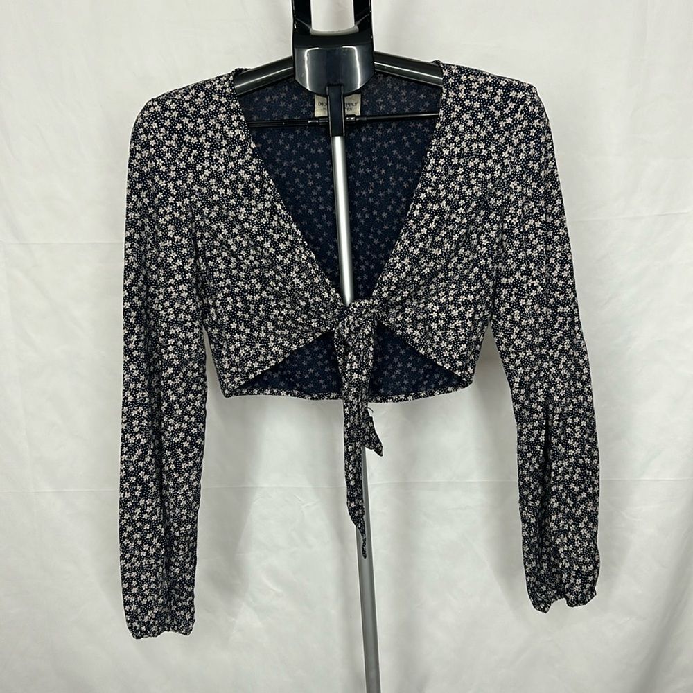 Denim & Supply Ralph Lauren Navy Floral Tie-Front Crop Top